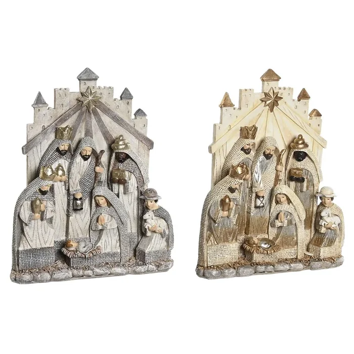 Belén de Navidad DKD Home Decor Gris Dorado Resina 22 x 6 x 26 cm (2 Unidades)