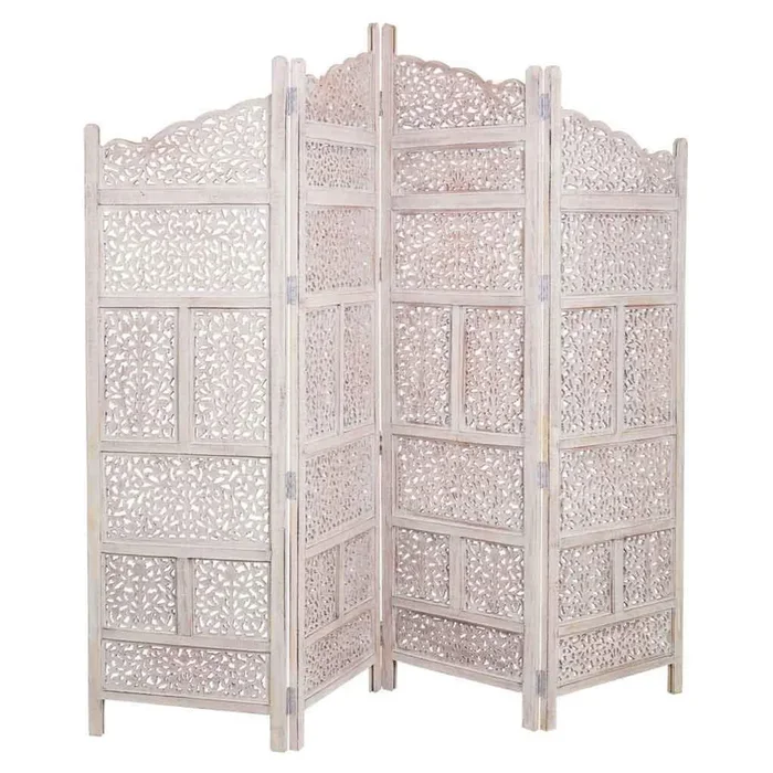 Biombo de madera artesanal blanco 50(x4)x2x180