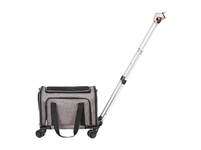 Bolsa de Transporte para Gatos SucceBuy con Ruedas, para Mascotas de Menos de 11 KG, Incluye un Recipiente Plegable, Gris