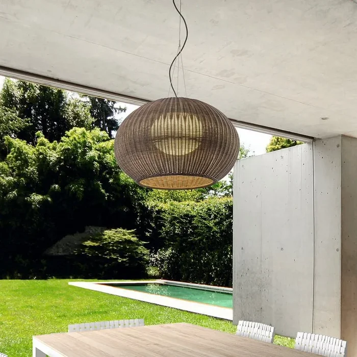 Bover Lámpara colgante exterior Garota, marrón grafito/marrón Ø 72 cm