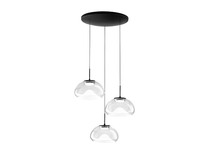 Brena – Fabas Luce Lámpara colgante circular de 3 luces – LED regulable de 30 W – Florón redondo transparente de 35 cm de diámetro.