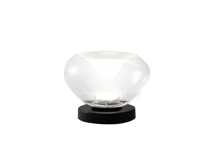 Brena – Lámpara de mesa transparente Fabas Luce – Luz táctil LED regulable de 11 W – Vidrio borosilicato transparente cóncavo