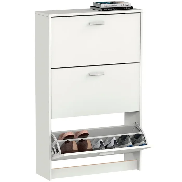 Briebe Nova Zapatero Entrada Recibidor, Mueble Auxiliar Estrecho Zapatos, 3 Puertas, Madera 119,5x74x25 cm, , Blanco