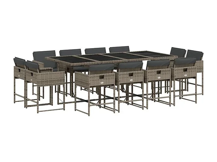 Brienne Set comedor de jardín con cojines 13 pzas ratán sintético gris