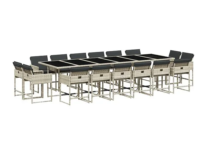Brienne Set comedor jardín y cojines 17 pzas ratán sintético gris claro