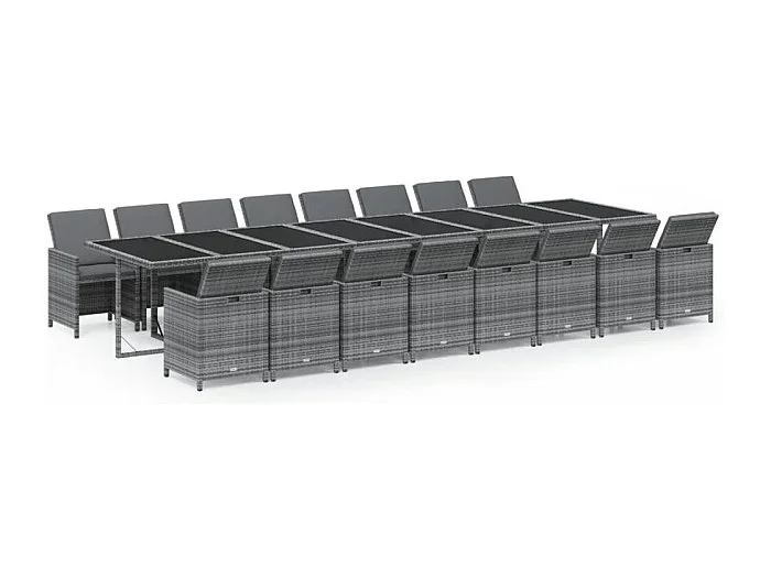 Browns Mills Set comedor de jardín 17 pzas y cojines ratán sintético gris