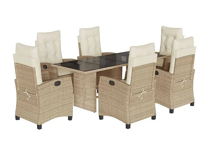 Bryndra Set comedor de jardín 7 pzas con cojines ratán sintético beige