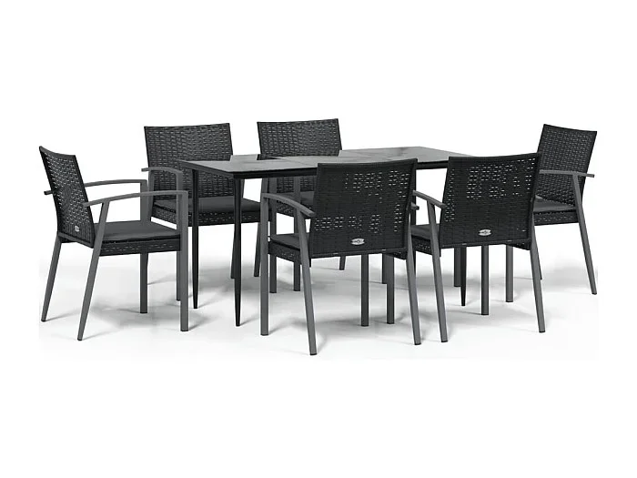 Bucyrus Juego comedor jardín 7 piezas y cojines ratán sintético y acero