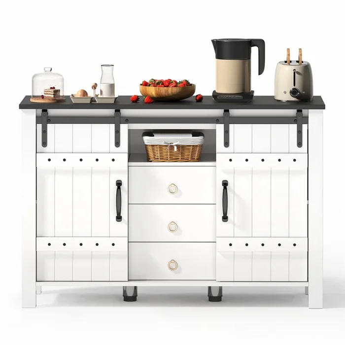 Buffet 120 cm – Con puertas corredizas y 3 cajones – Blanco