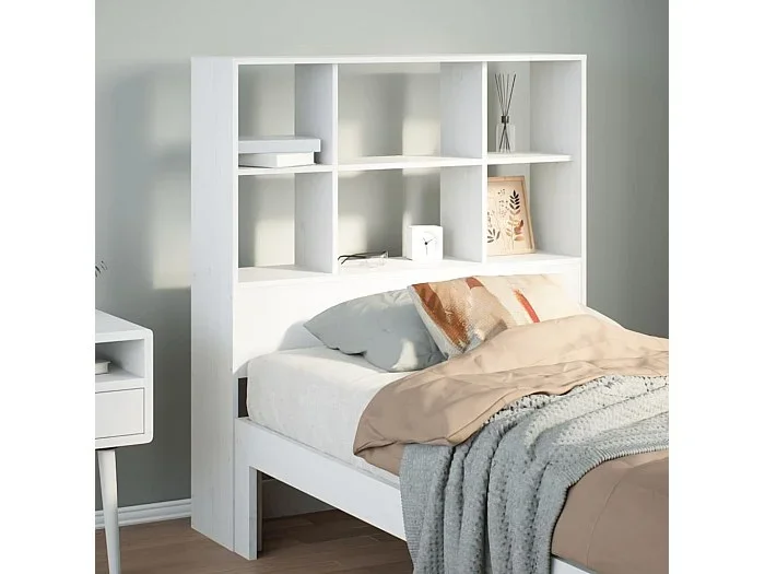 Cabecero blanco con almacenaje 90 cm madera maciza de pino