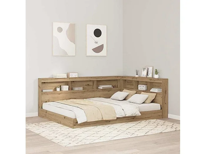 Cabecero con almacenaje y estante, roble artesanal, 160 cm