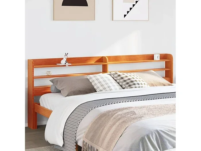 Cabecero con estantes, marrón cera, 180 cm, madera maciza de pino