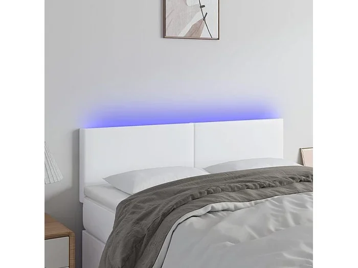 Cabecero con LED cuero sintético blanco 144x5x78/88 cm