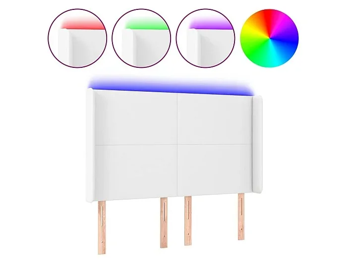 Cabecero con LED cuero sintético blanco 147x16x118/128 cm ES15106