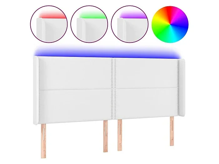 Cabecero con LED cuero sintético blanco 183x16x118/128 cm ES62597