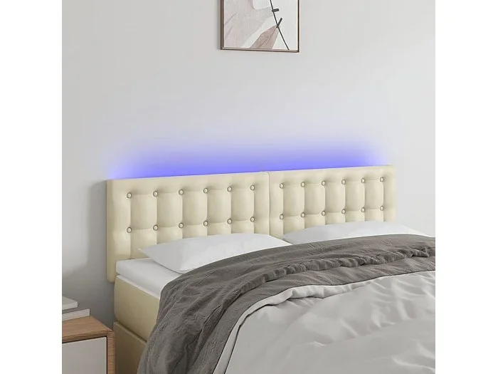 Cabecero con LED cuero sintético color crema 144x5x78/88 cm