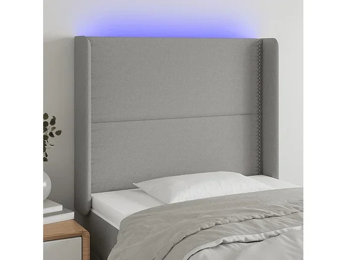 Cabecero con LED de tela gris claro 93x16x118/128 cm ES32591