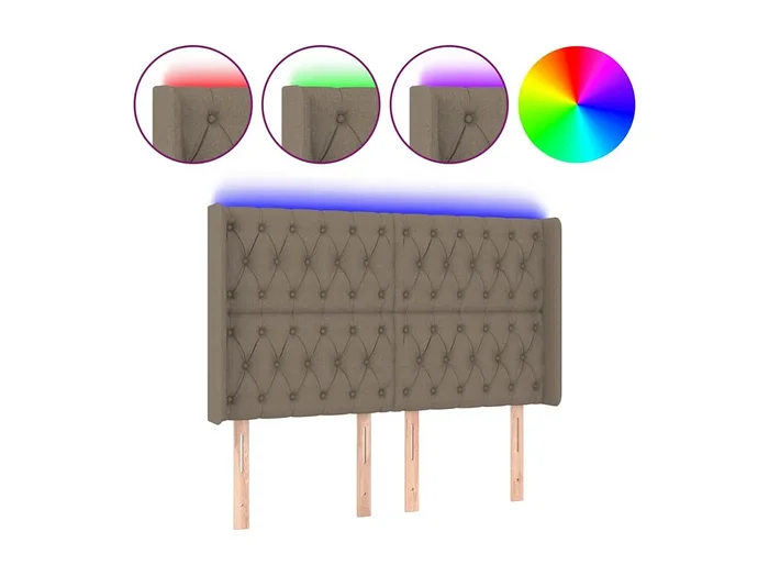 Cabecero con LED de tela gris taupe 147x16x118/128 cm ES94743