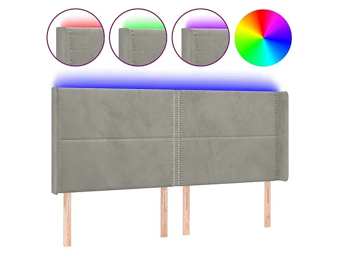 Cabecero con LED de terciopelo gris claro 203x16x118/128 cm ES35502