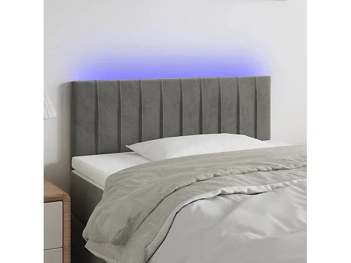 Cabecero con LED de terciopelo gris claro 80x5x78/88 cm