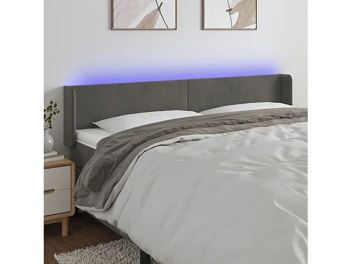 Cabecero con LED de terciopelo gris oscuro 203x16x78/88 cm