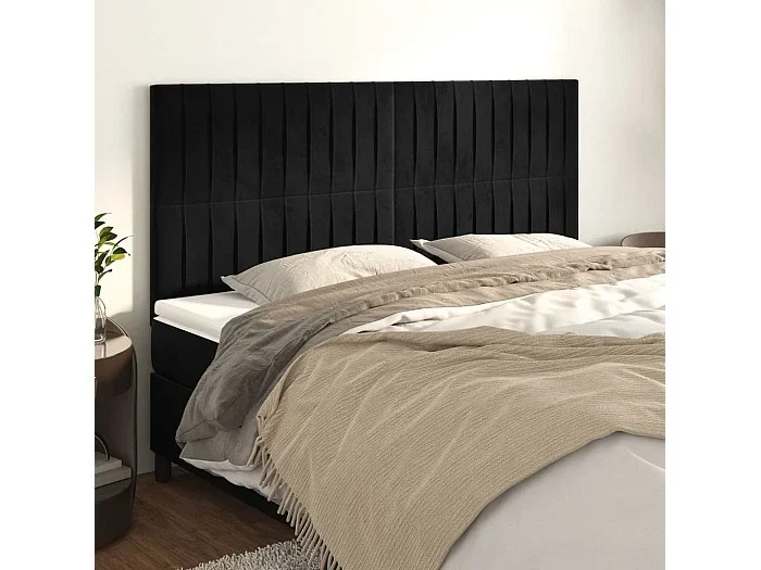 Cabeceros 4 piezas Negro 90x5x78/88 cm Terciopelo