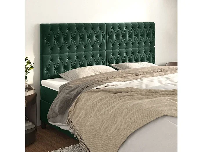 Cabeceros 4 piezas Verde Oscuro 100x7x78/88 cm Terciopelo