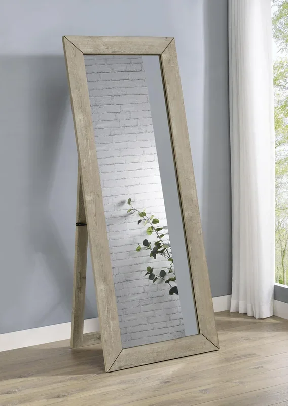 Cadence Gray Tempered Glass Washed Oak Full Length Standing Mirror
