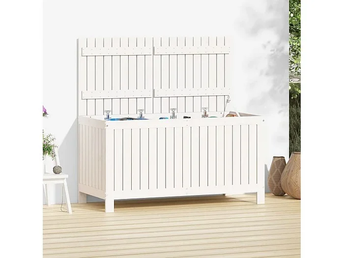 Caja de almacenaje jardín madera de pino blanco 121x55x64 cm ES103811