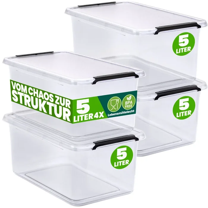 Caja de almacenaje set de 4 transparente 30x20x12cm 5L