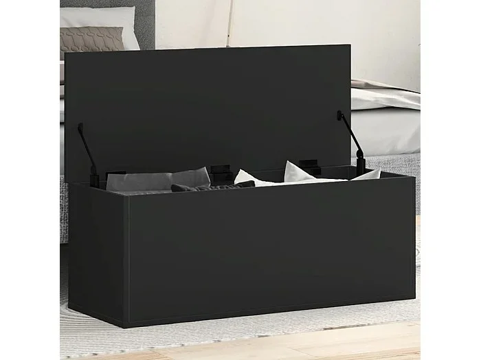 Caja de almacenamiento negra 90x35x35 cm de madera contrachapada