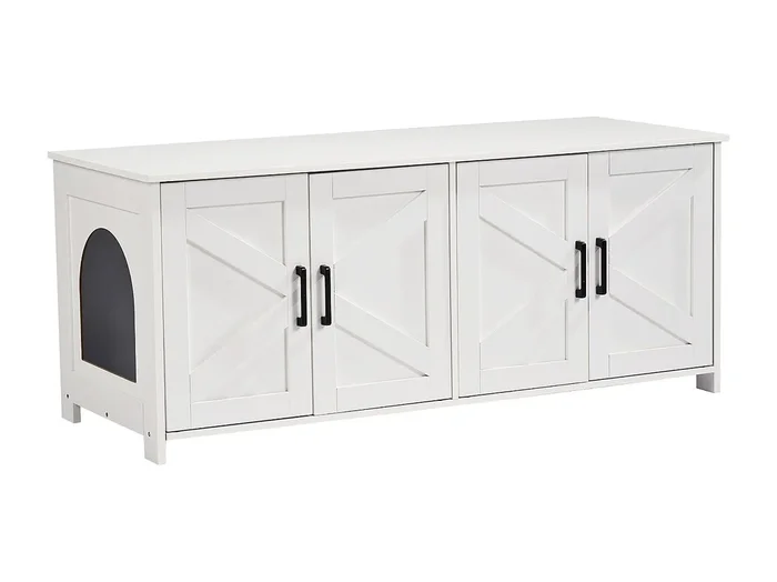 Caja de Arena para Gatos SucceBuy, Muebles Ocultos de Madera con 2 Habitaciones, Color Blanco