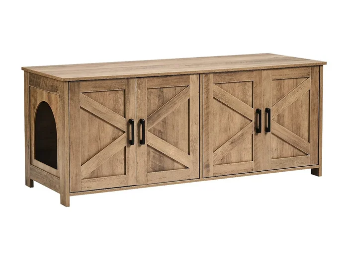 Caja de Arena para Gatos SucceBuy , Muebles Ocultos de Madera con 2 Habitaciones, Greige