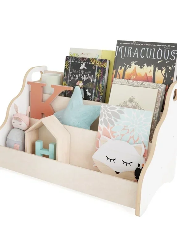 Caja de libros Montessori 52×25×64 cm madera natural – Madera blanca