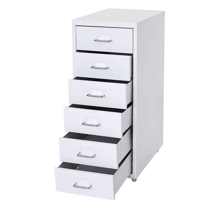 Cajonera de oficina con ruedas 69x28x41cm 6 cajones acero blanco 04_0004357