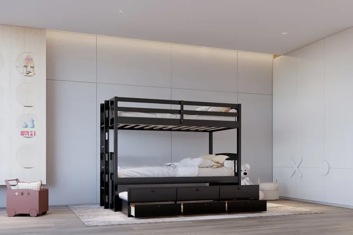 Cale Twin/Twin Black Bunk Bed w/Twin Trundle & 3 Drawers