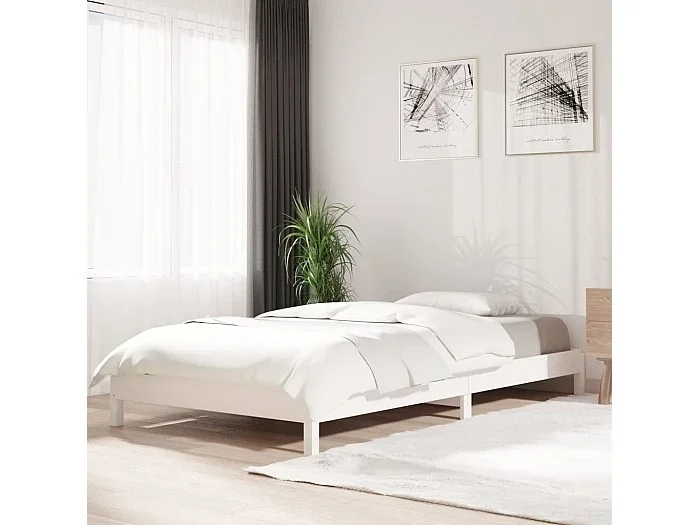 Cama -100×200 cm apilable de madera pino maciza blanca YOE28851