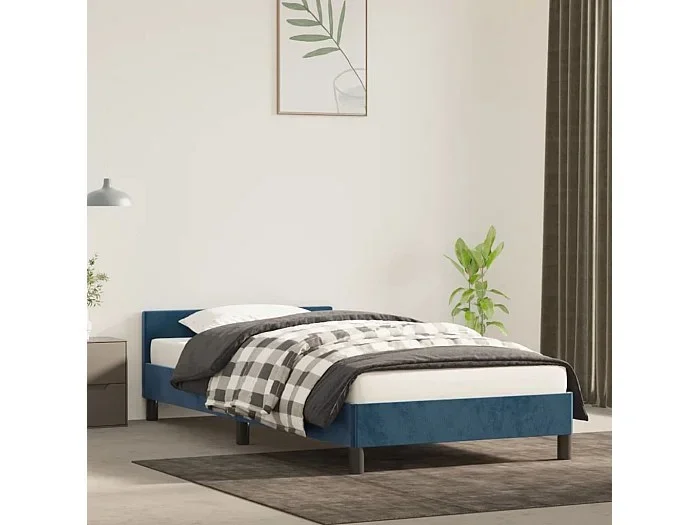 Cama -100×200 cm con cabecero terciopelo azul oscuro YOE98051