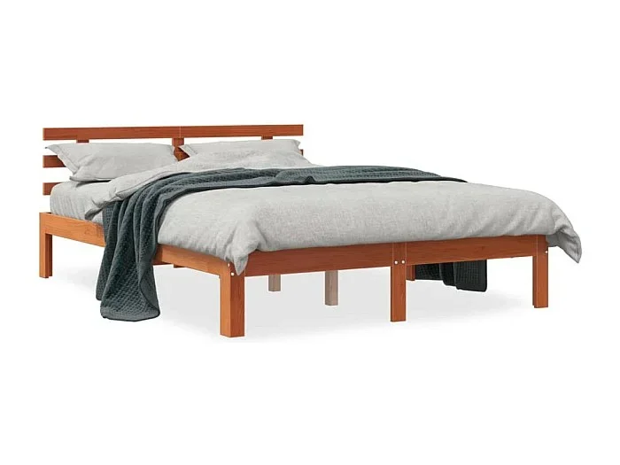 Cama -120×190 cm con cabecero madera pino marrón cera YOE71752