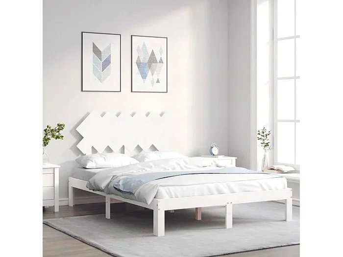 Cama 120×200 cm con cabecero madera maciza blanco ES46565
