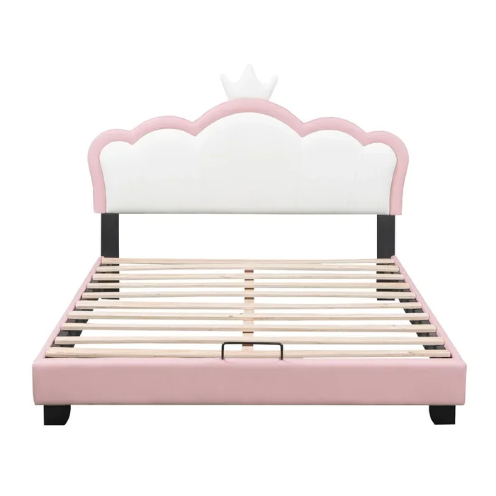 Cama 140x200cm – Cama Infantil con Cabecero Corona + Somier de Láminas – Rosa