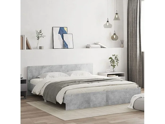 Cama -160×200 cm con cabecero gris hormigón YOE72434