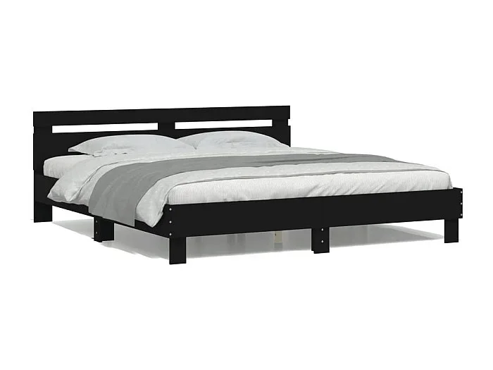 Cama -180×200 cm cabecero y luces LED negra YOE14229