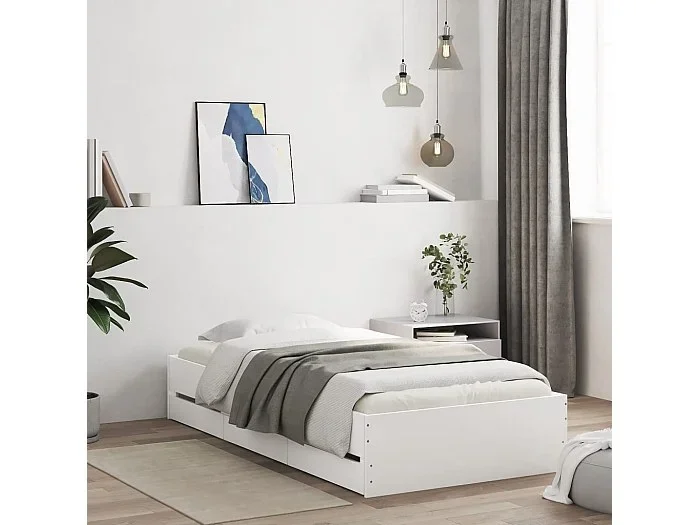 Cama -90×190 cm con cajones madera de ingeniería blanca YOE37879