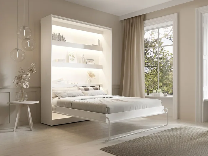 Cama abatible 160 x 200 cm – Apertura vertical manual – Con LEDs – blanco – RAPILI