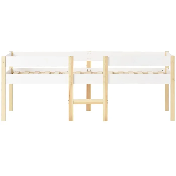 Cama alta con barandillas de seguridad – madera maciza de pino – 90×190 cm – Blanco