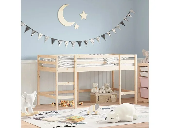 Cama alta de niños escalera madera maciza pino 80×200 cm