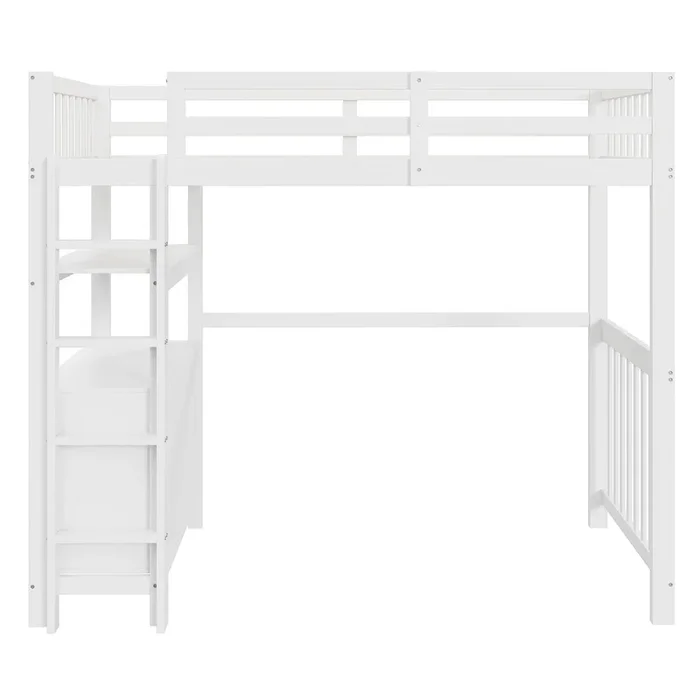 Cama altillo de madera maciza de 90×200 cm – con 6 cajones y barreras de seguridad – Blanco