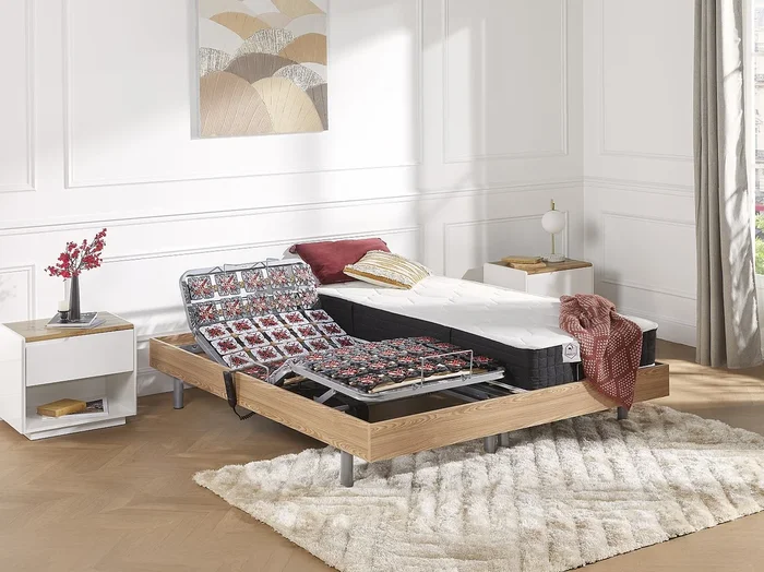 Cama articulada multiterminales + colchón 100% látex 3 zonas – 2 x 80 x 200 cm – Tela – Gris – JOFAR de YSMÉE