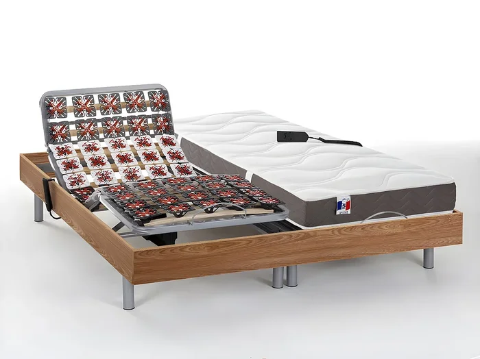 Cama articulada multiterminales + colchón memoria de forma – 2 x 70 x 190 cm – Tela – Gris – EREGA de YSMÉE